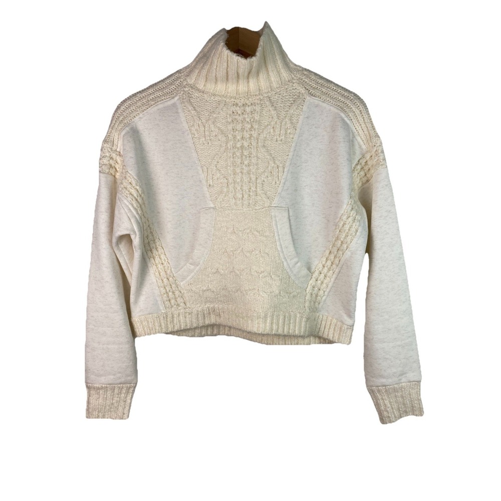 Daily Practice Women's XXS Cream Fuzzy Ribbed Mock Neck Pullover Sweatshirt